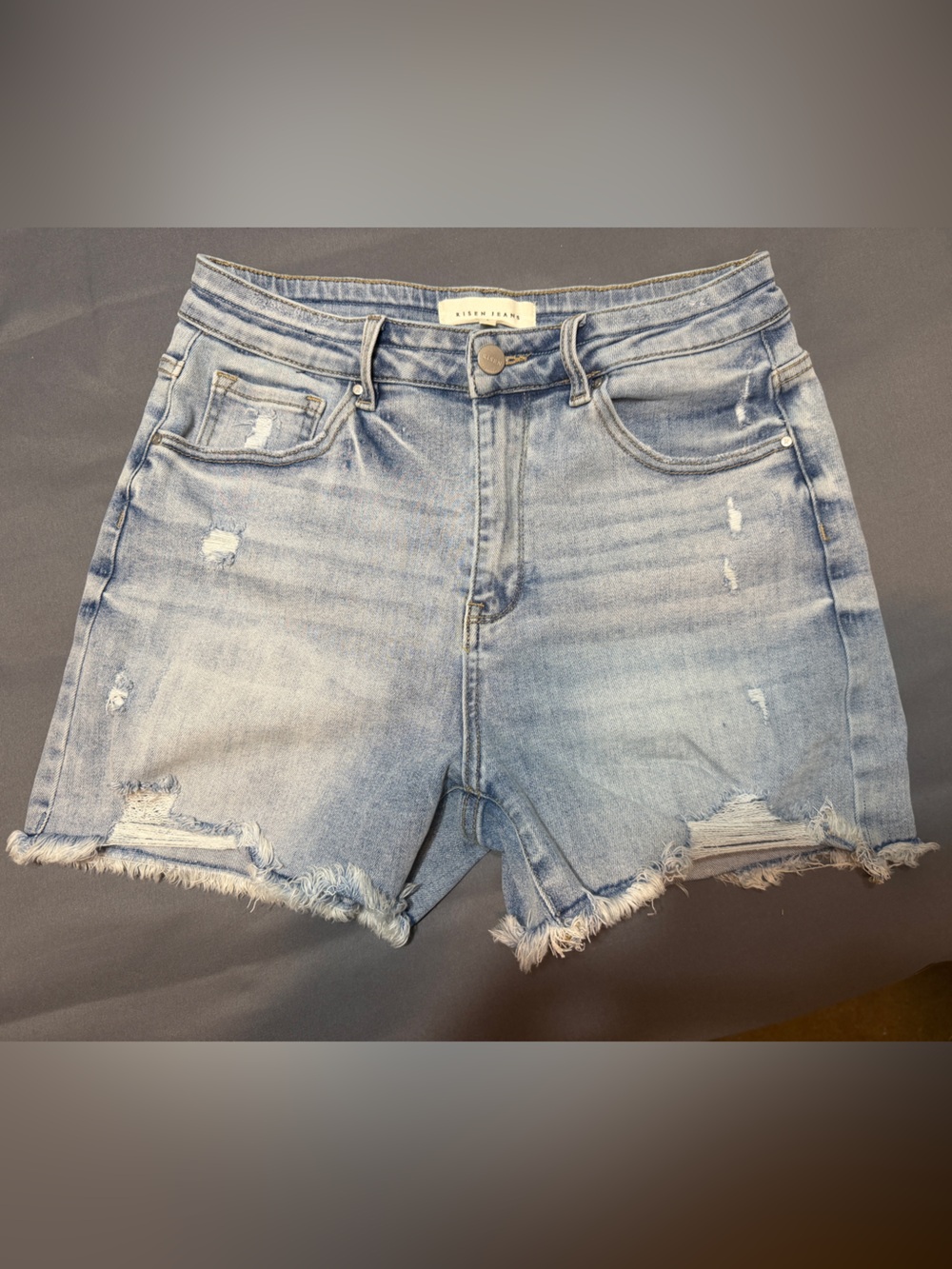 Risen High-Rise Light Blue Distressed Denim Shorts Size Large